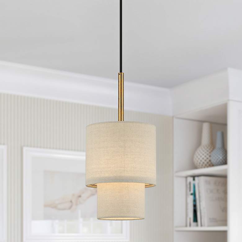 Image 2 Bellingham 7"W Antique Gold Leaf Double Drum Mini Pendant