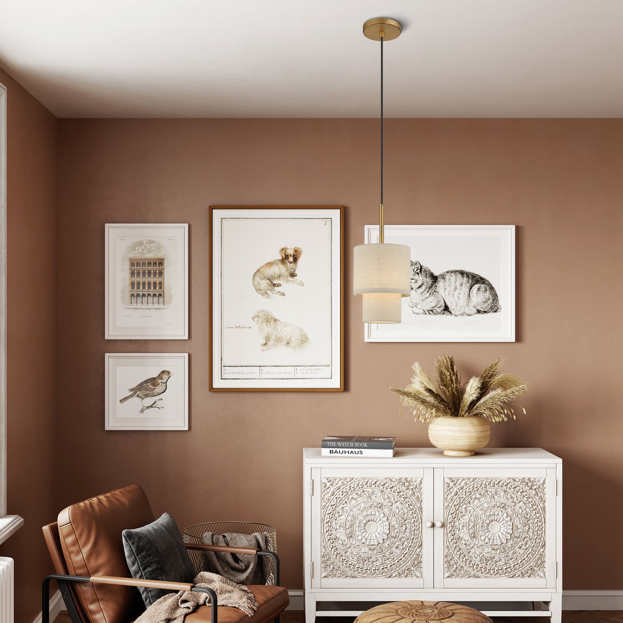 Bellingham 7"W Antique Gold Leaf Double Drum Mini Pendant in scene