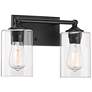 Bellings 9 1/2" High Black and Glass 2-Light bath Wall Sconce