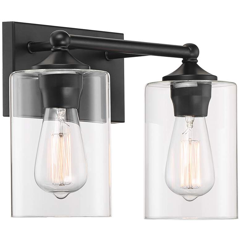 Image 5 Bellings 9 1/2" High Black and Glass 2-Light bath Wall Sconce more views