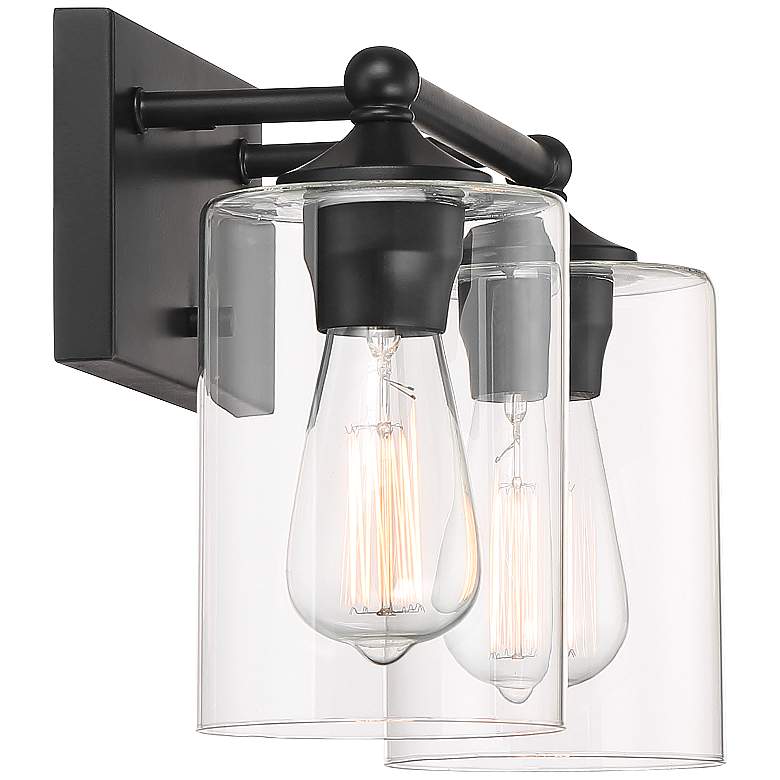 Image 6 Bellings 9 1/2" High Black and Glass 2-Light bath Wall Sconce more views