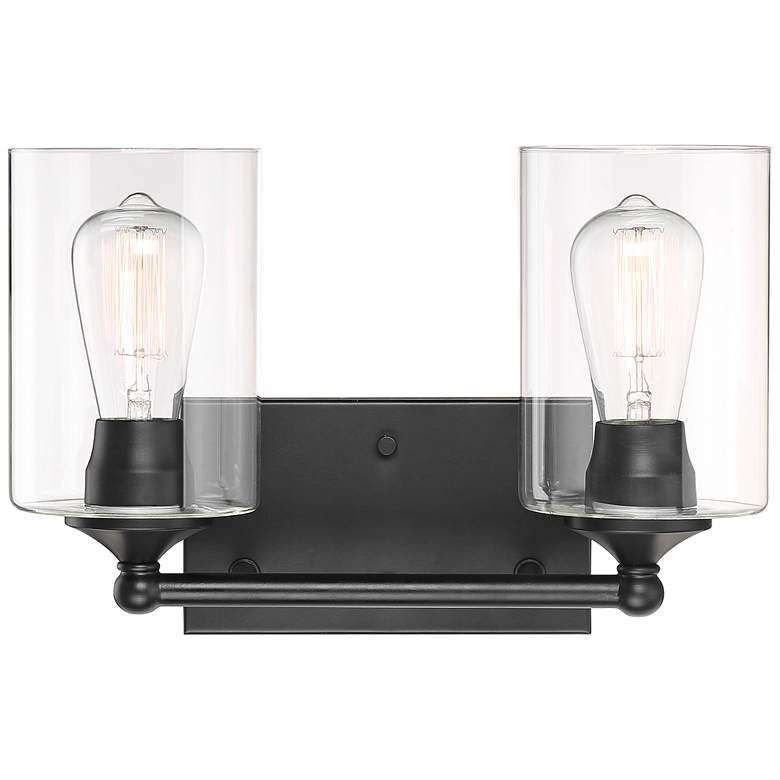 Image 7 Bellings 9 1/2 inch High Black and Glass 2-Light bath Wall Sconce more views