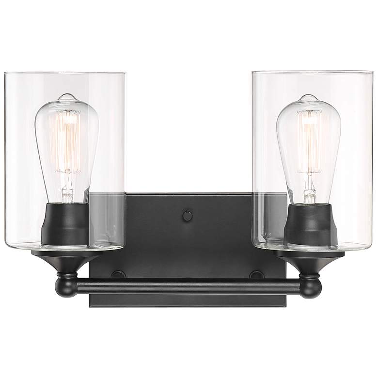 Image 7 Bellings 9 1/2" High Black and Glass 2-Light bath Wall Sconce more views