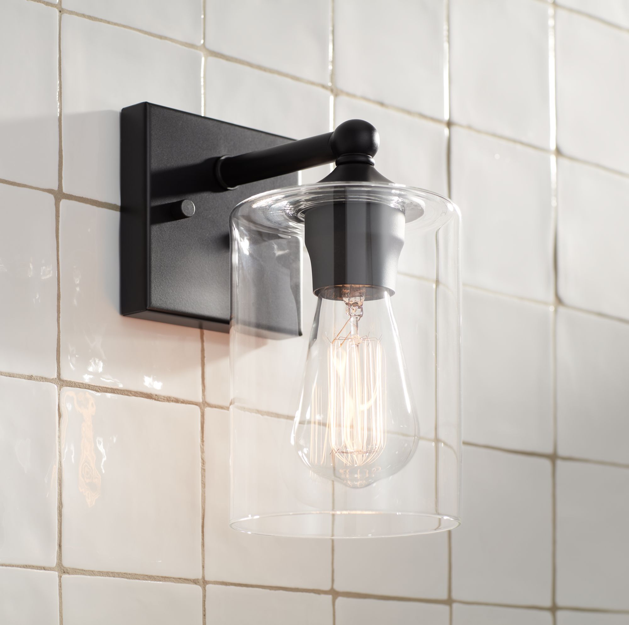 black and glass wall sconce