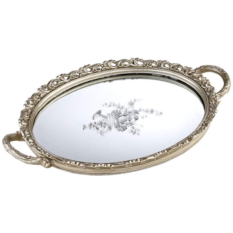 Bellington 17 1/4&quot; Wide Silver Floral Mirrored Serving Tray