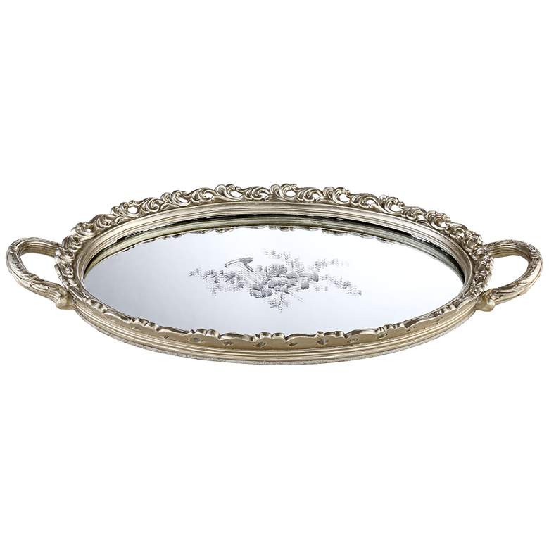 Bellington 17 1/4&quot; Wide Silver Floral Mirrored Serving Tray more views