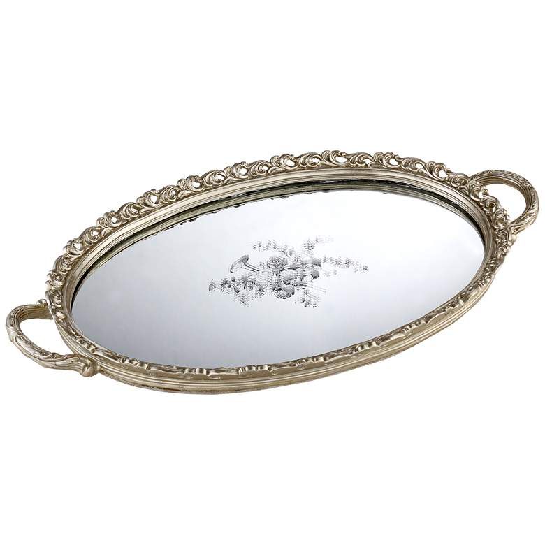Image 1 Bellington 20 inch Silver Floral Large Mirrored Serving Tray