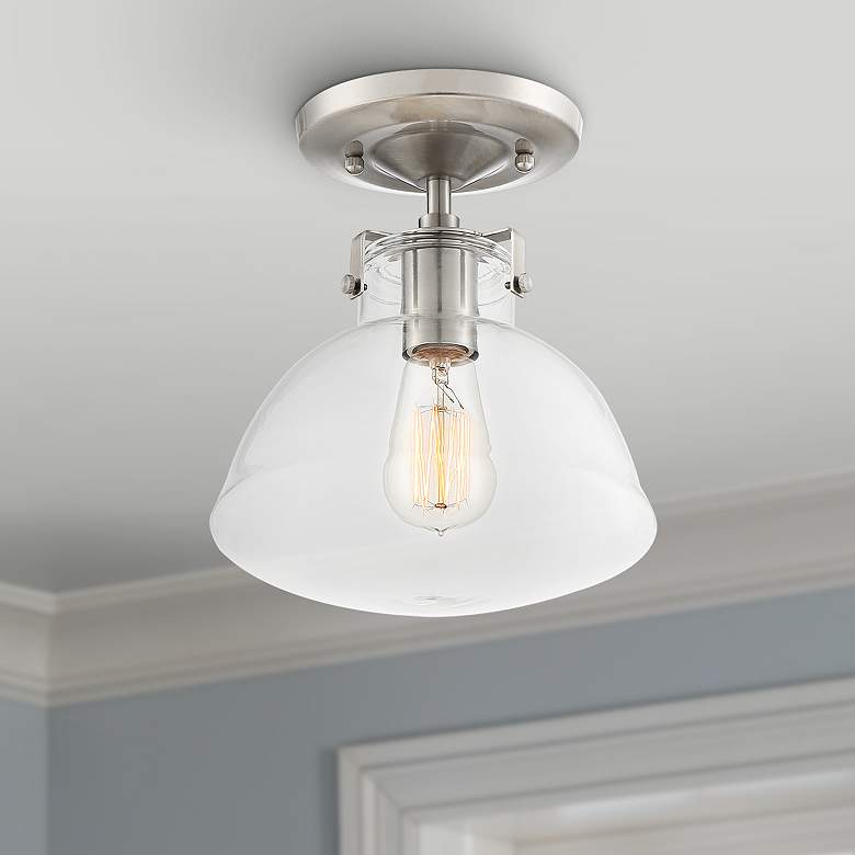 Image 1 Bellis 9 1/2" Wide Brushed Nickel and Clear Glass Ceiling Light
