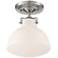 Bellis 9 1/2" Wide Brushed Nickel and White Glass Ceiling Light