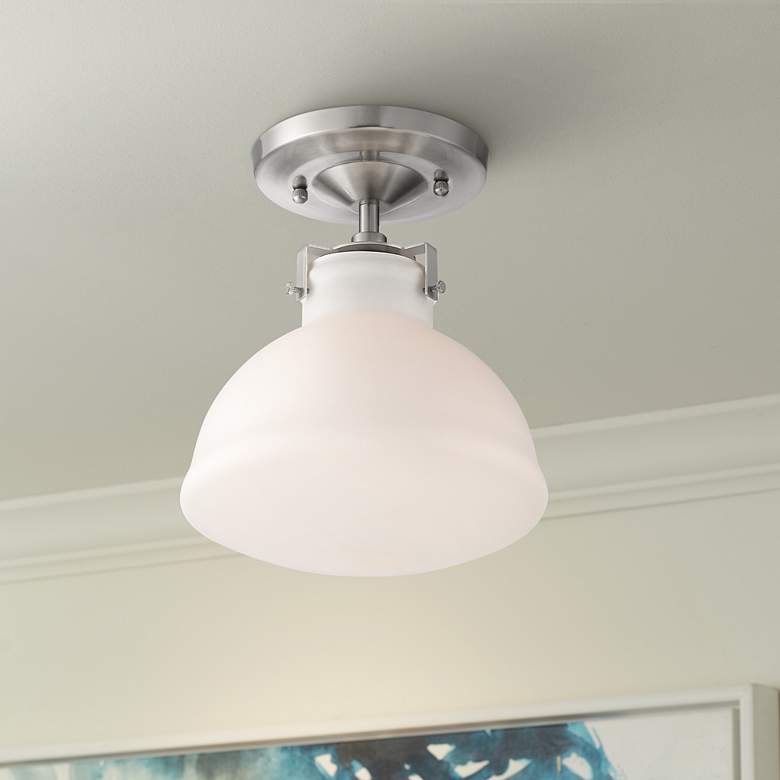 Image 1 Bellis 9 1/2 inch Wide Brushed Nickel and White Glass Ceiling Light