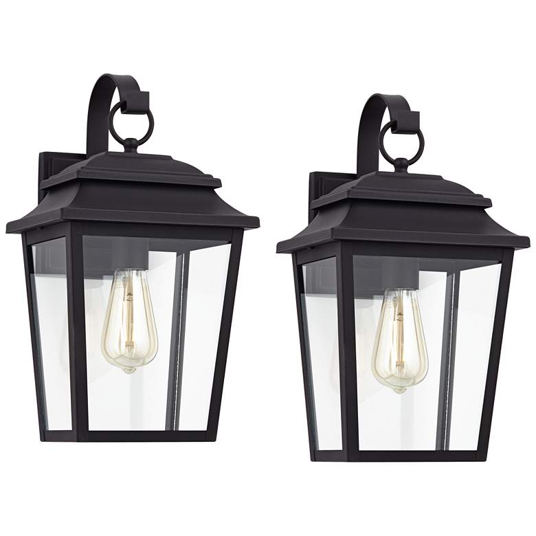 Image 2 Bellis Verde 15 1/4" High Textured Black Outdoor Wall Light Set of 2
