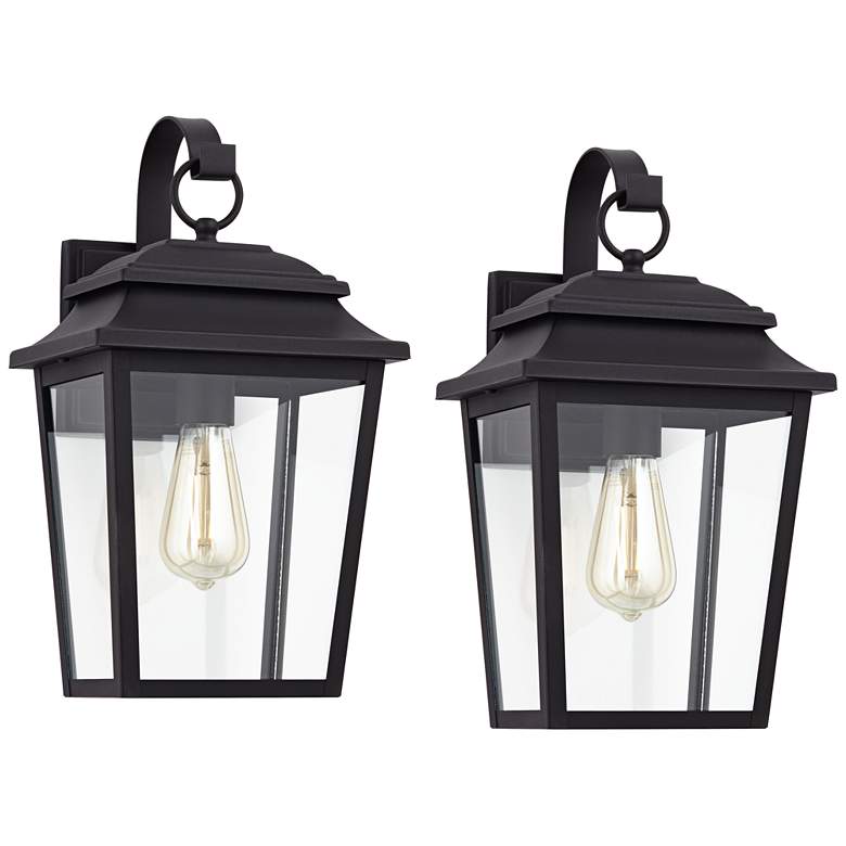 Image 2 Bellis Verde 15 1/4 inch High Textured Black Outdoor Wall Light Set of 2