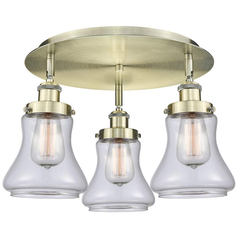 Image 1 Bellmont 17.75"W 3 Light Antique Brass Flush Mount With Clear Glass Sh