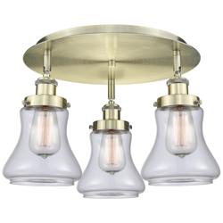 Bellmont 17.75"W 3 Light Antique Brass Flush Mount With Clear Glass Sh