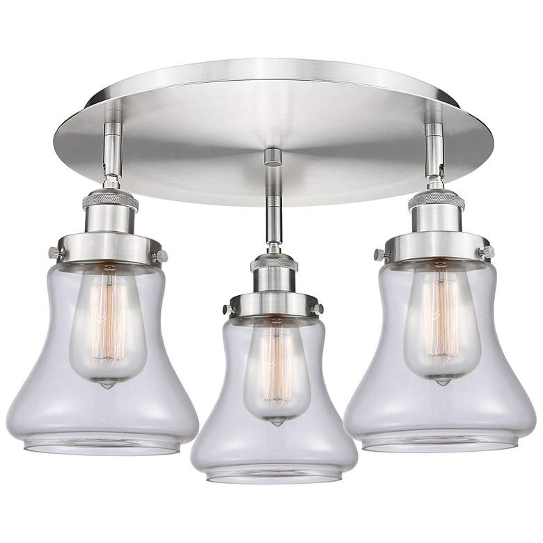 Image 1 Bellmont 17.75"W 3 Light Satin Nickel Flush Mount With Clear Glass Sha