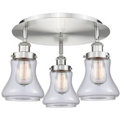 Bellmont 17.75"W 3 Light Satin Nickel Flush Mount With Clear Glass Sha