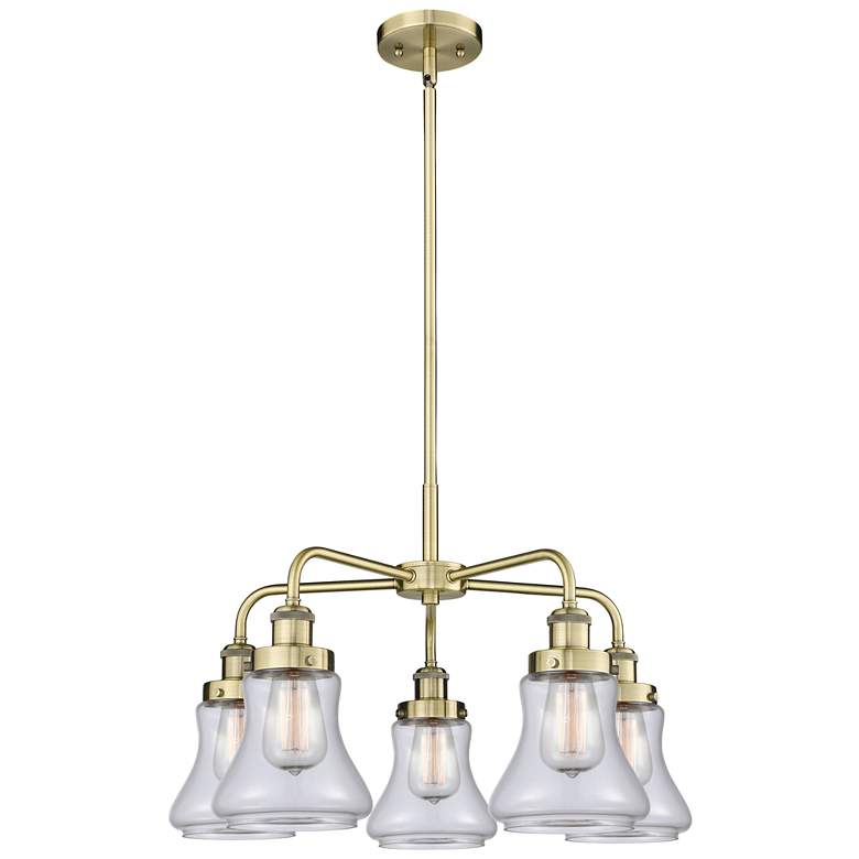 Image 1 Bellmont 24"W 5 Light Antique Brass Stem Hung Chandelier w/ Clear Shad