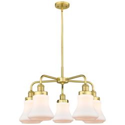 Bellmont 24&quot;W 5 Light Satin Gold Stem Hung Chandelier w/ White Shade