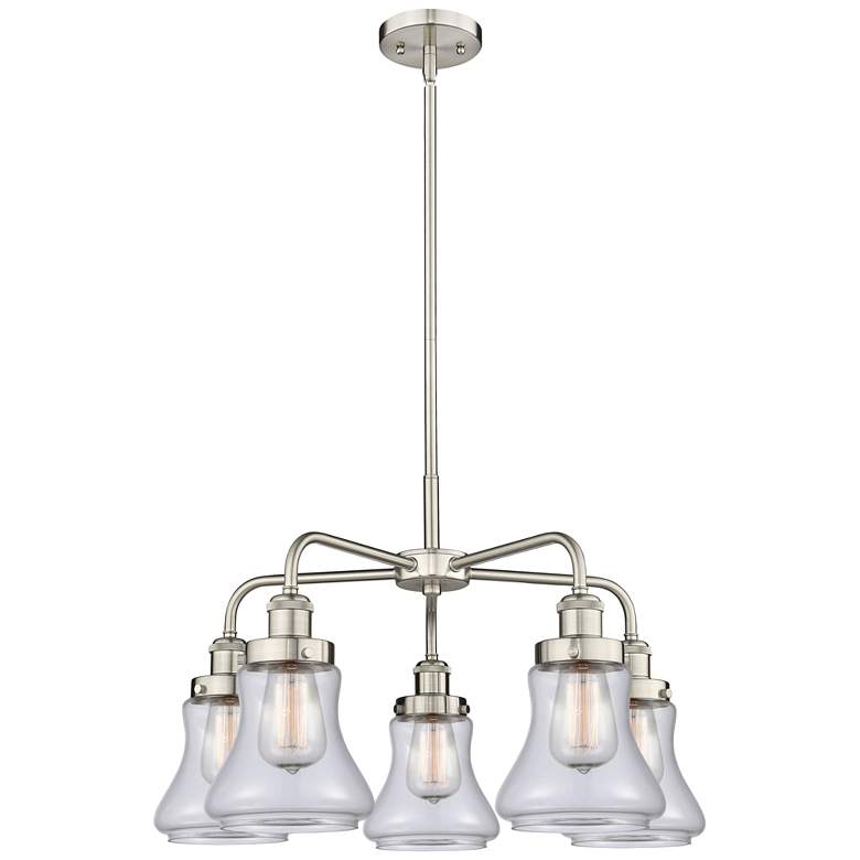 Image 1 Bellmont 24"W 5 Light Satin Nickel Stem Hung Chandelier w/ Clear Shade