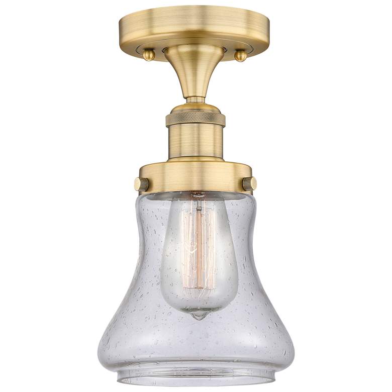 Image 1 Bellmont 6.5 inch Wide Brushed Brass Semi.Flush Mount With Seedy Glass Sha