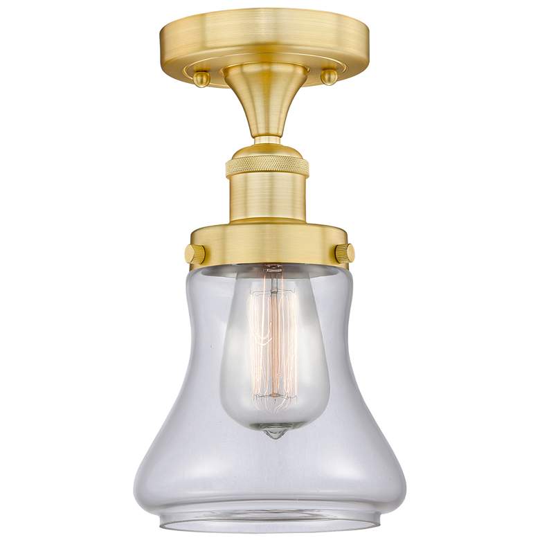 Image 1 Bellmont 6.5" Wide Satin Gold Semi.Flush Mount With Clear Glass Shade