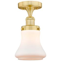 Bellmont 6.5&quot; Wide Satin Gold Semi.Flush Mount With Matte White Glass
