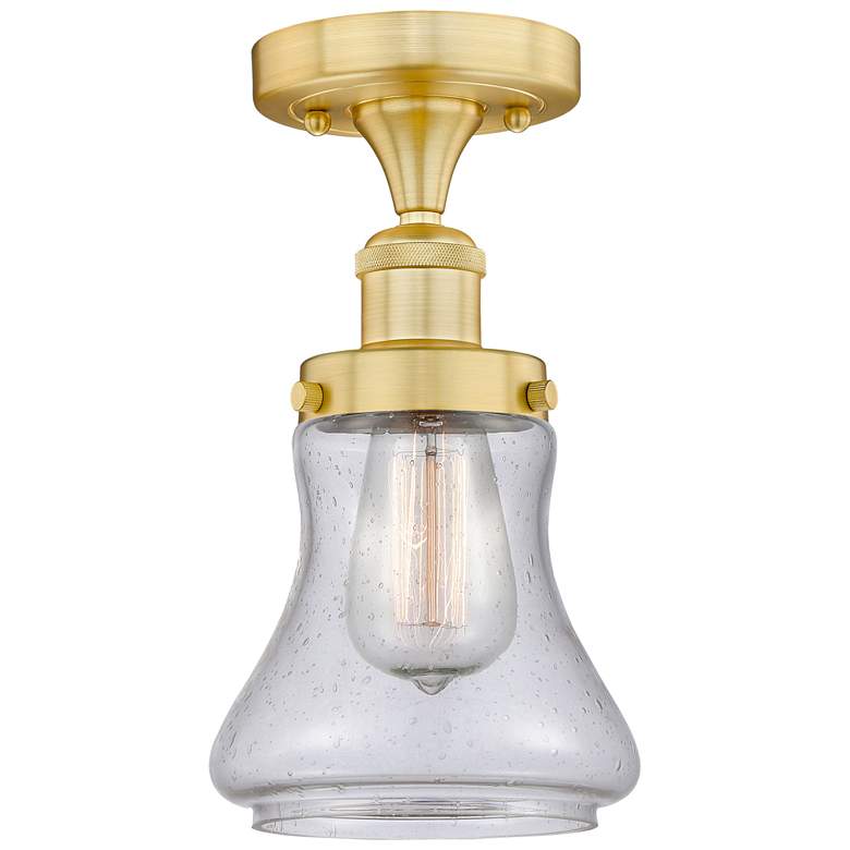 Image 1 Bellmont 6.5 inch Wide Satin Gold Semi.Flush Mount With Seedy Glass Shade