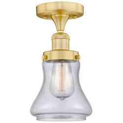 Bellmont 6.5&quot; Wide Satin Gold Semi.Flush Mount With Seedy Glass Shade