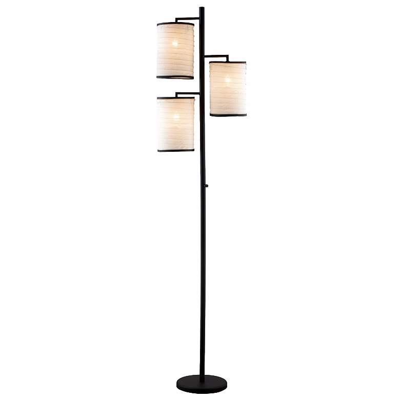 Image 1 Bellows 74" High Three Lite White Shade Tree Floor Lamp