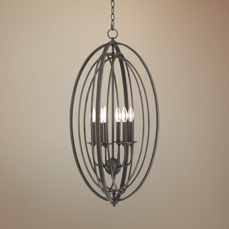Image 1 Belmont 18 inch Wide Painting Brass and Black 6-Light Chandelier