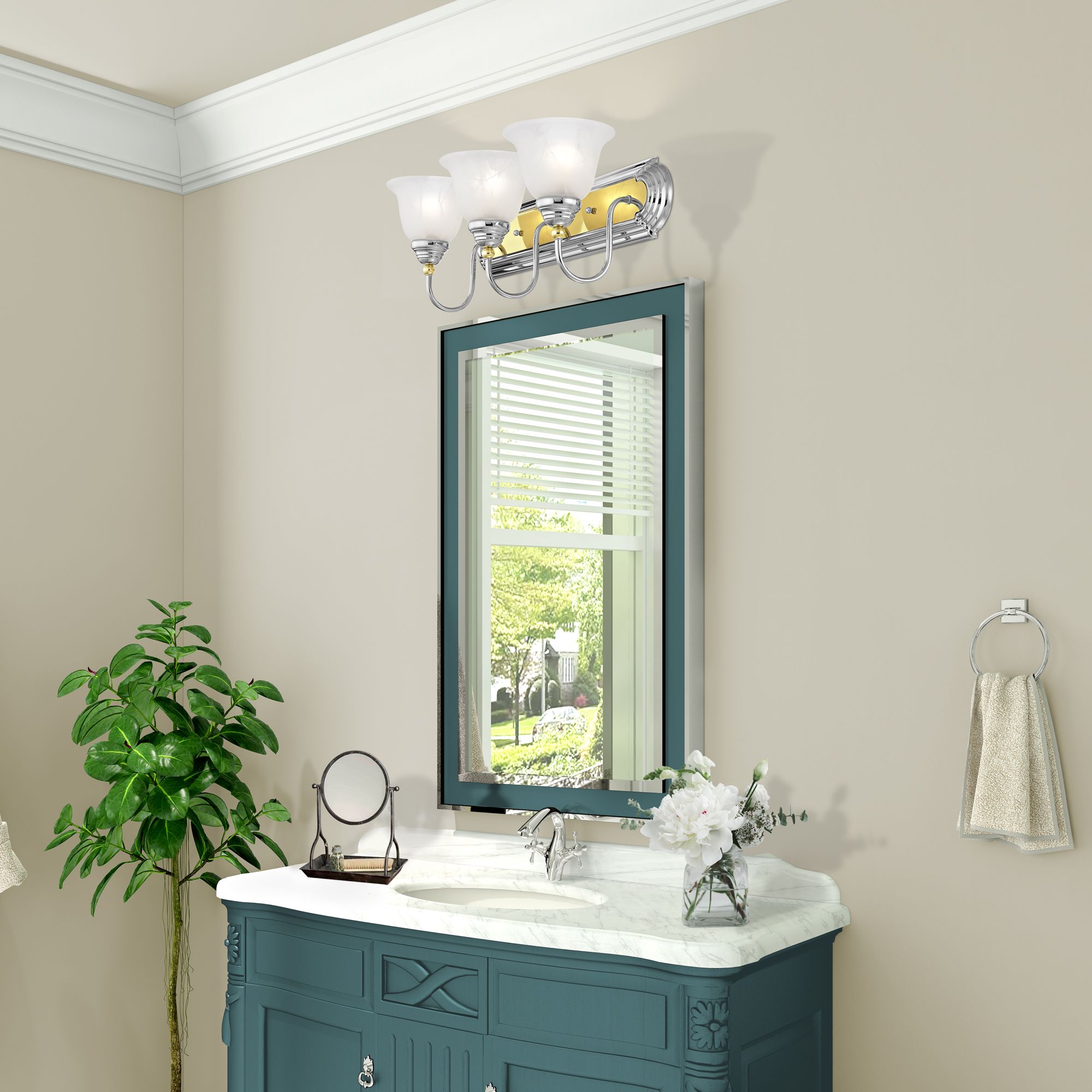 Belmont 24"W Polished Chrome and Brass 3-Light Bath Light in scene