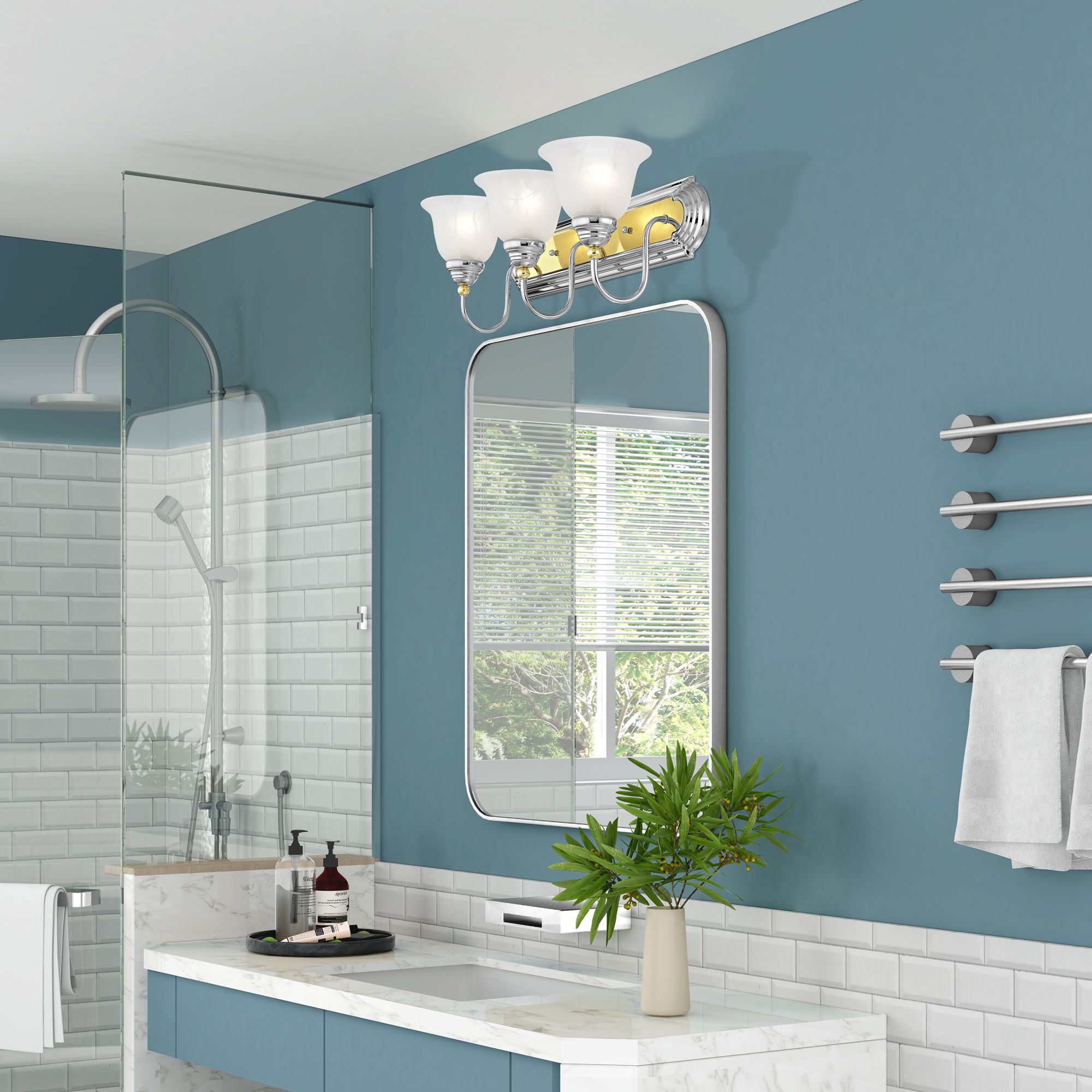 Belmont 24"W Polished Chrome and Brass 3-Light Bath Light in scene