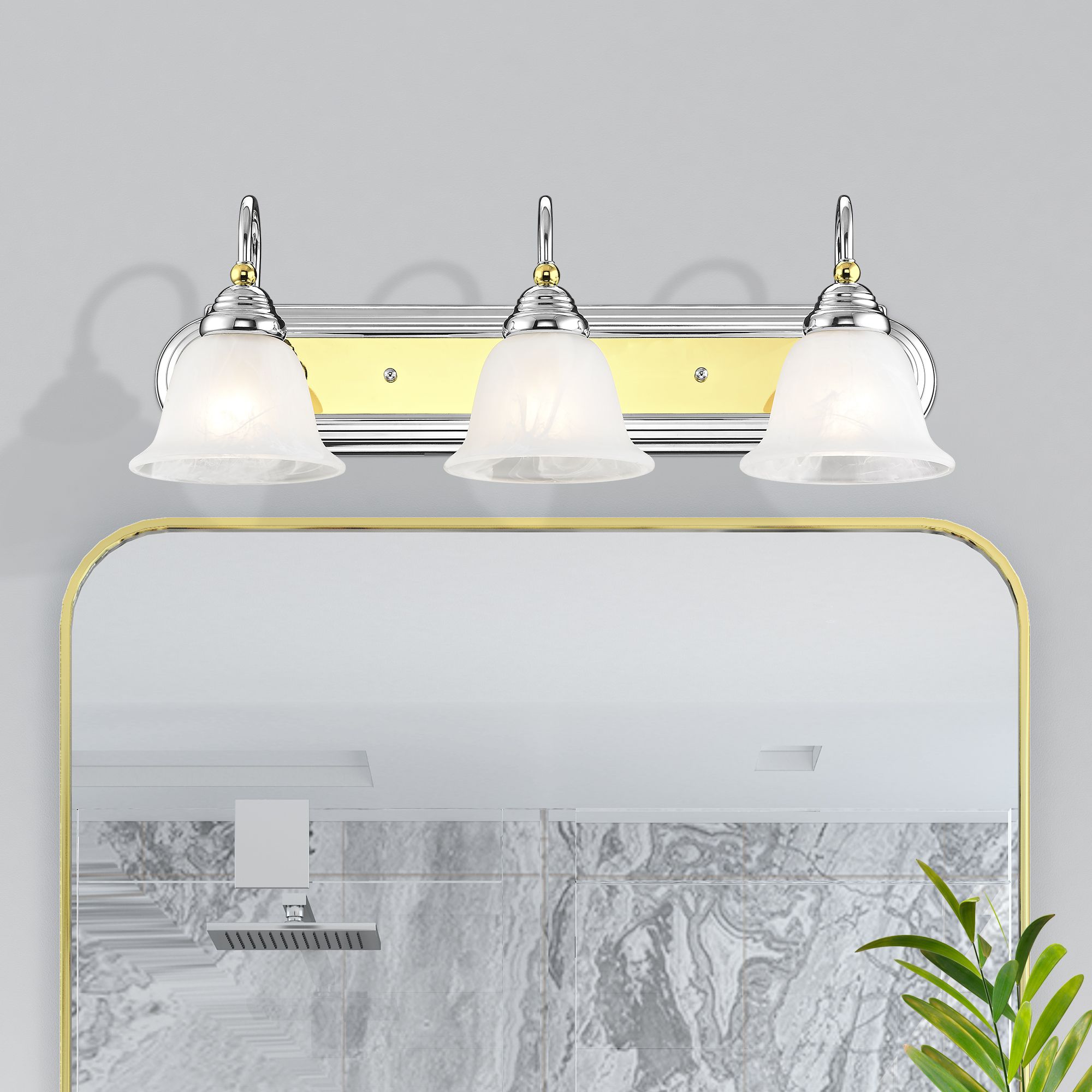 Belmont 24"W Polished Chrome and Brass 3-Light Bath Light in scene