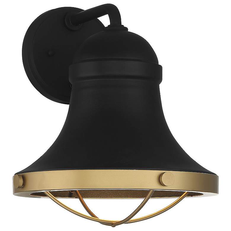 Image 1 Belmont Outdoor Wall Lantern in Textured Black with Warm Brass Accents