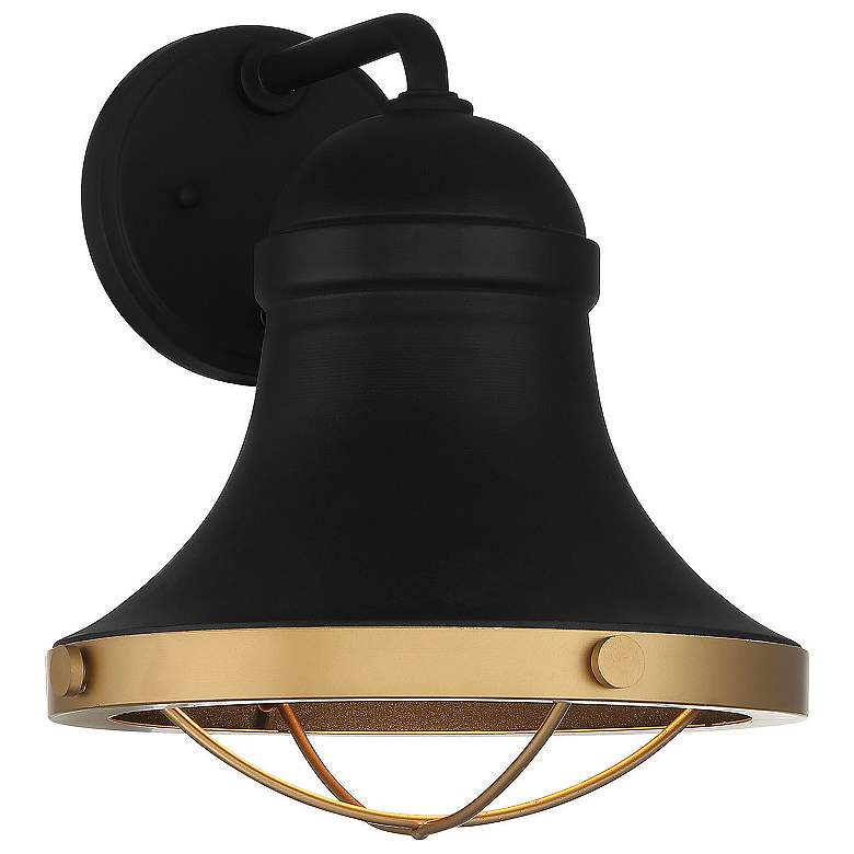 Image 1 Belmont Outdoor Wall Lantern in Textured Black with Warm Brass Accents