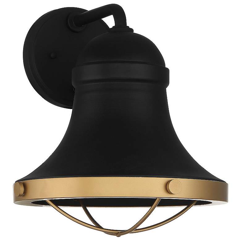 Image 2 Belmont Outdoor Wall Lantern in Textured Black with Warm Brass Accents more views