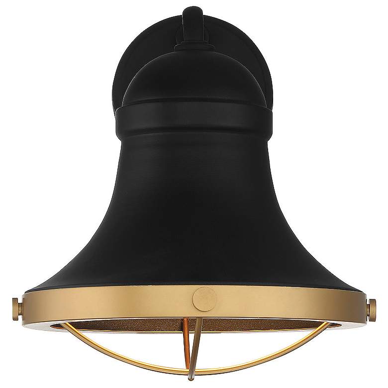 Image 3 Belmont Outdoor Wall Lantern in Textured Black with Warm Brass Accents more views