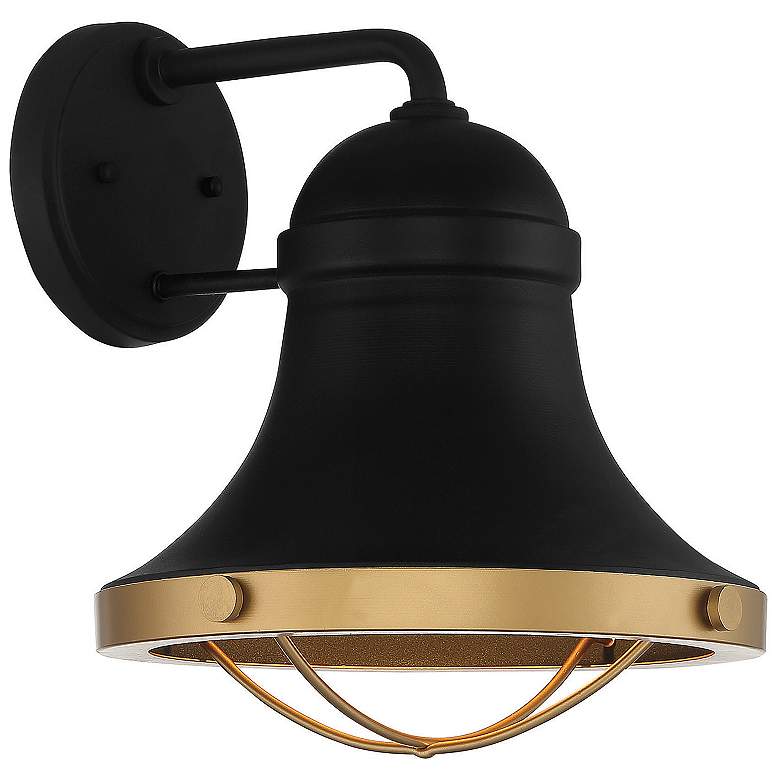 Image 4 Belmont Outdoor Wall Lantern in Textured Black with Warm Brass Accents more views