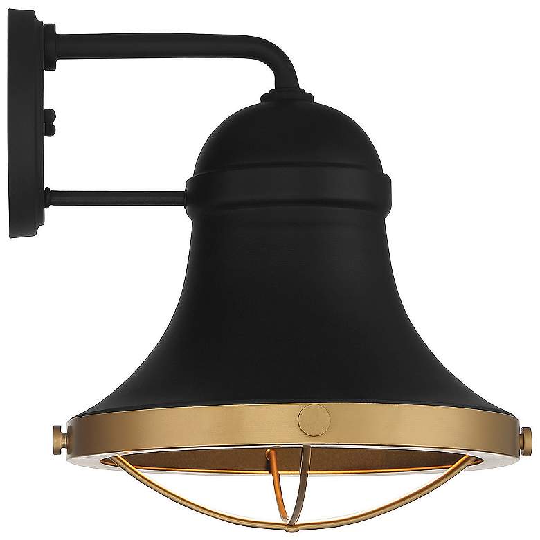 Image 5 Belmont Outdoor Wall Lantern in Textured Black with Warm Brass Accents more views