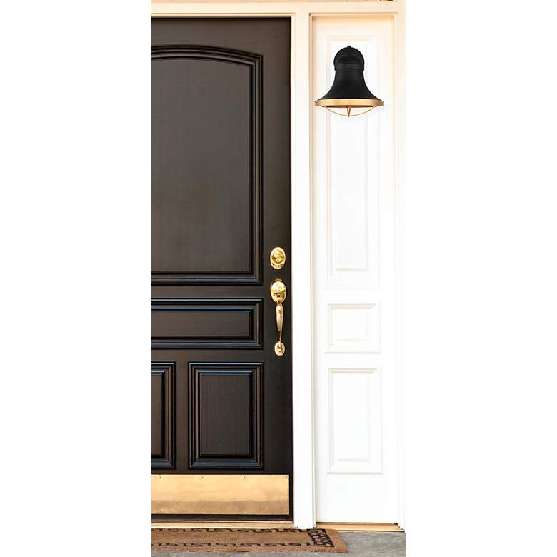 Image 7 Belmont Outdoor Wall Lantern in Textured Black with Warm Brass Accents more views