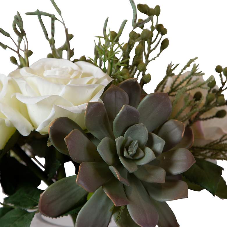 Image 5 Belmonte Cream Rose and Succulent 14"W Faux Floral Bouquet more views