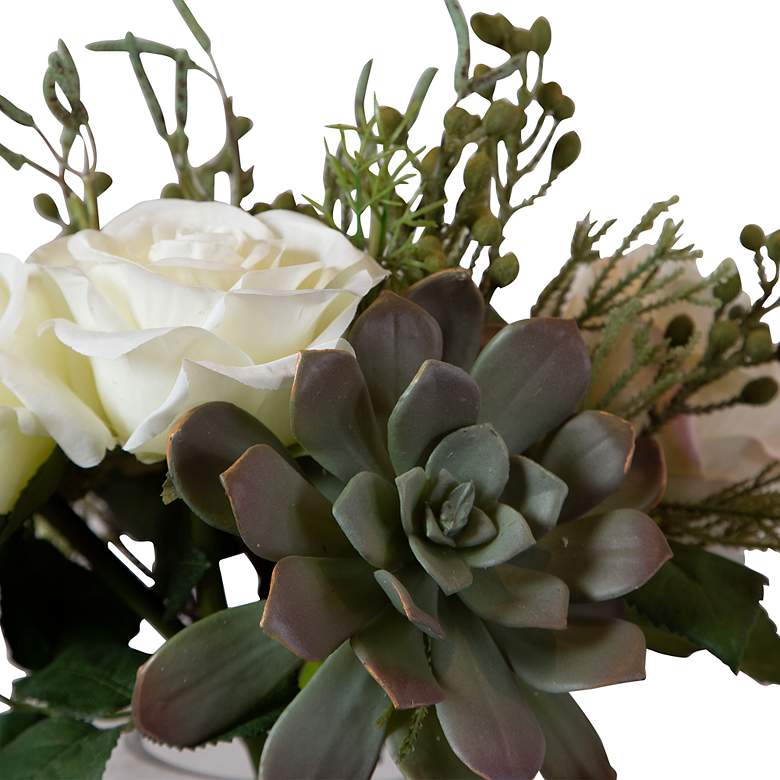 Image 5 Belmonte Cream Rose and Succulent 14 inchW Faux Floral Bouquet more views