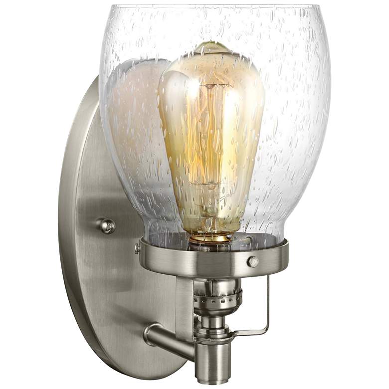 Image 1 Belton 9 3/4 inch High Brushed Nickel Seeded Glass Wall Sconce