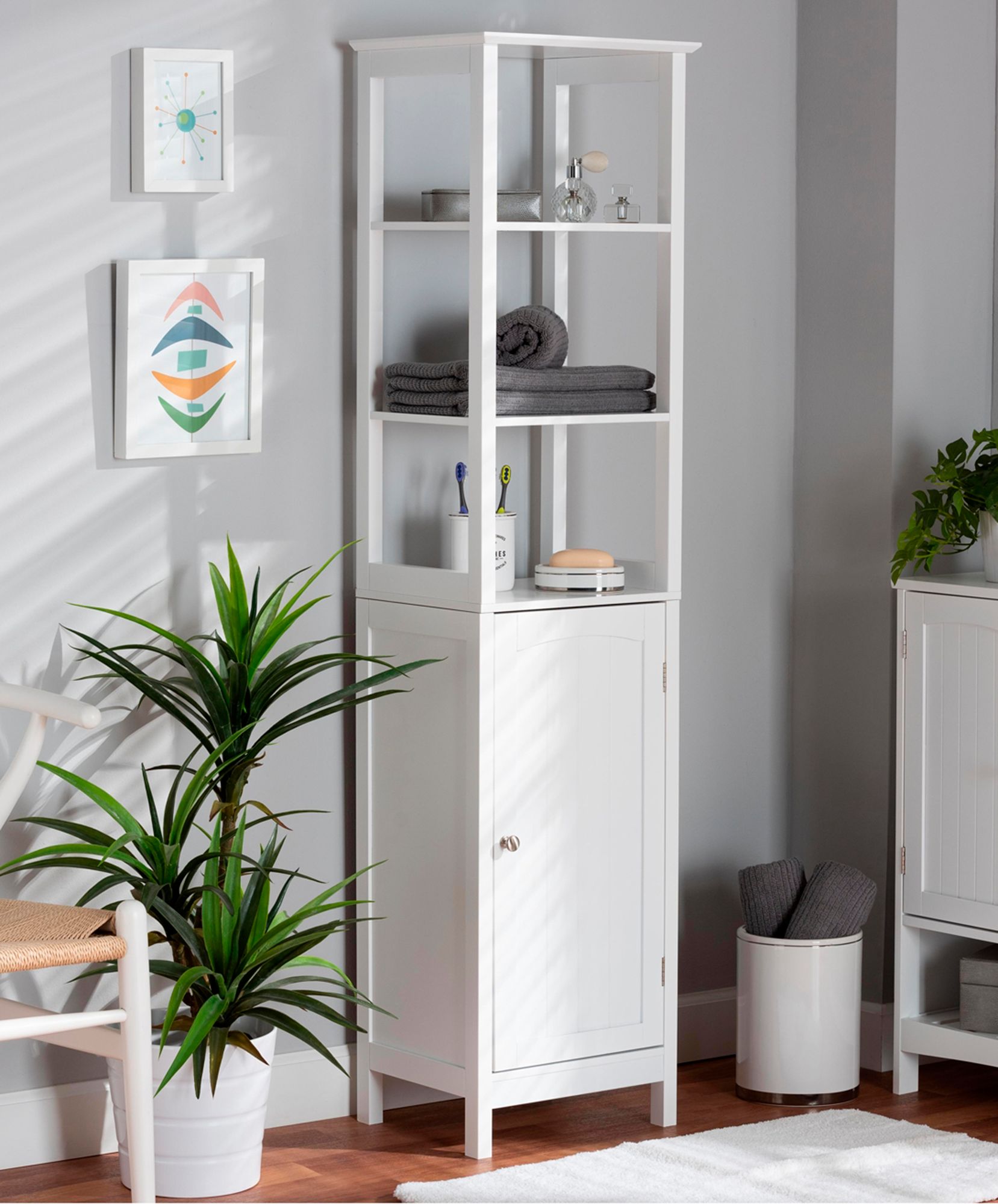 storage shelves bathroom