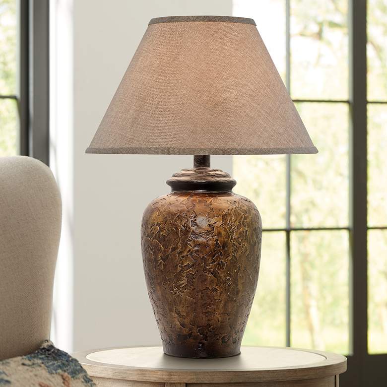 Image 1 Belville Rustic Urn 26.5 inch Antique Walnut Handcrafted Stone Table Lamp