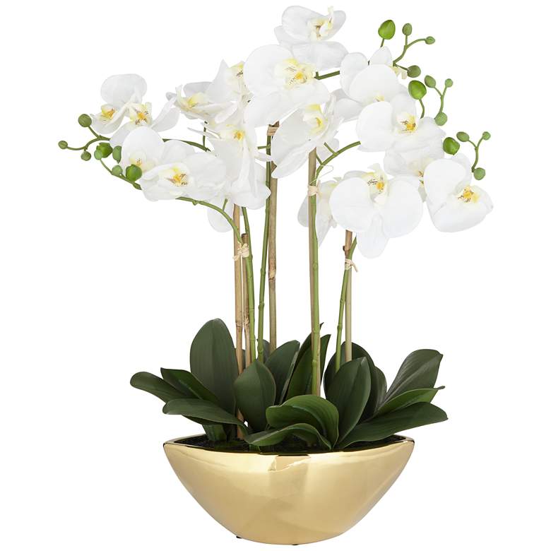 Image 1 Belvois White Orchid 22" High Faux Flowers in Ceramic Pot