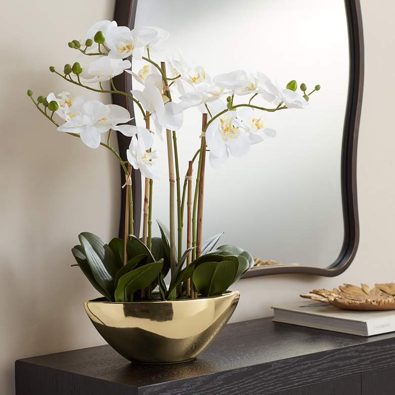 Image 2 Belvois White Orchid 22" High Faux Flowers in Ceramic Pot