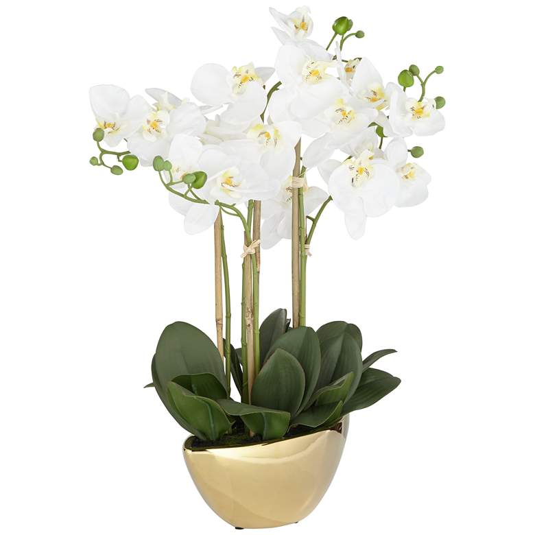 Image 4 Belvois White Orchid 22 inch High Faux Flowers in Ceramic Pot more views