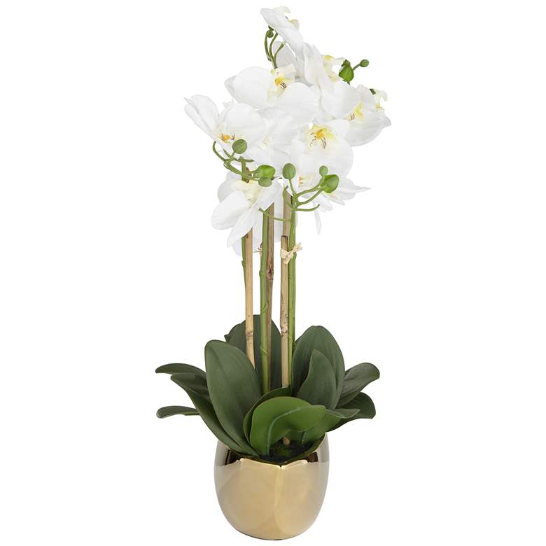 Image 5 Belvois White Orchid 22 inch High Faux Flowers in Ceramic Pot more views