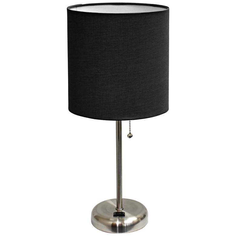 Image 2 Ben Brushed Steel 19 1/2 inch Black Shade Accent Lamp with Power Outlet